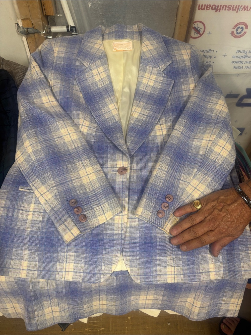 Pendleton Light Blue and Cream Plaid Sport Coat